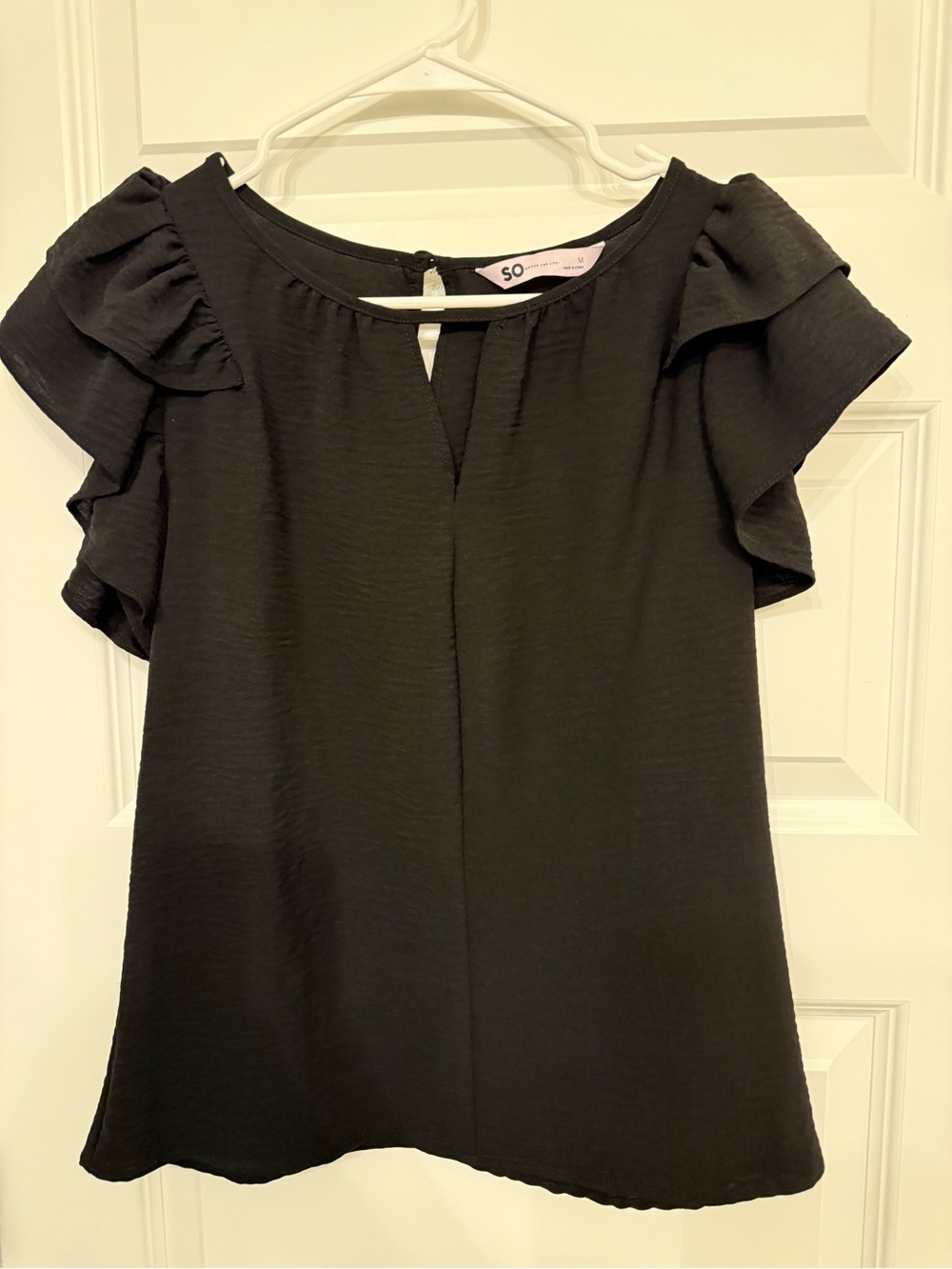 SO Black Flutter Sleeve Blouse